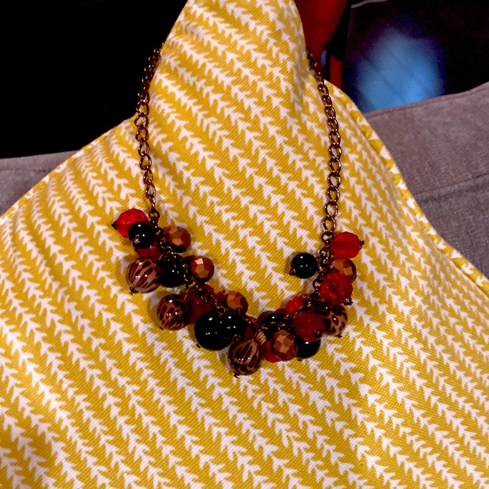 Chicos necklace, red black and animal print beads